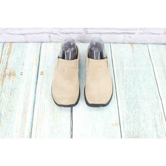 LL Bean Tan Suede Slip-On Round Toe Mules Clogs Shoes Size 7 Medium - Picture 5 of 9